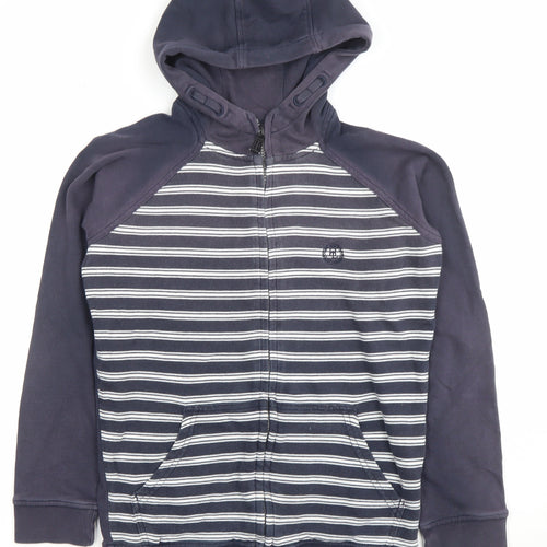 Henri Lloyd Boys Navy Blue Full Zip Hoodie 12-13 Years Striped Cotton Blend