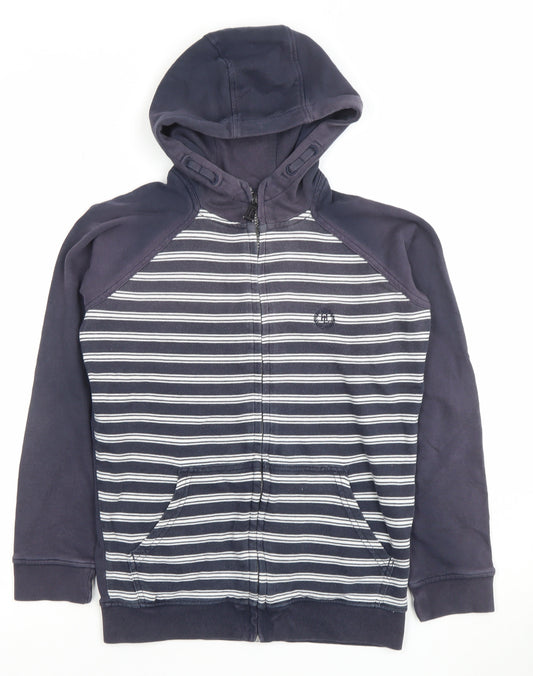 Henri Lloyd Boys Navy Blue Full Zip Hoodie 12-13 Years Striped Cotton Blend
