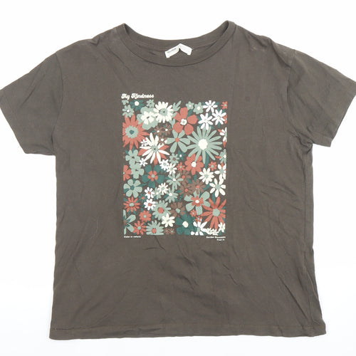Pull & Bear Women's Brown Floral Print Cotton T-Shirt Size M