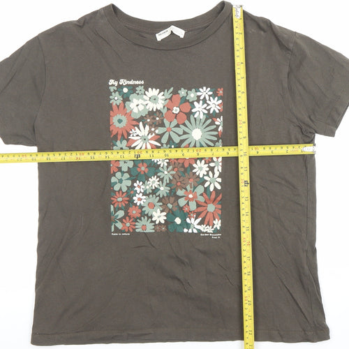 Pull & Bear Women's Brown Floral Print Cotton T-Shirt Size M