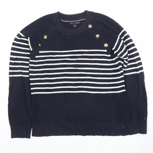 Tommy Hilfiger Women's Blue Striped Cotton Jumper Size S