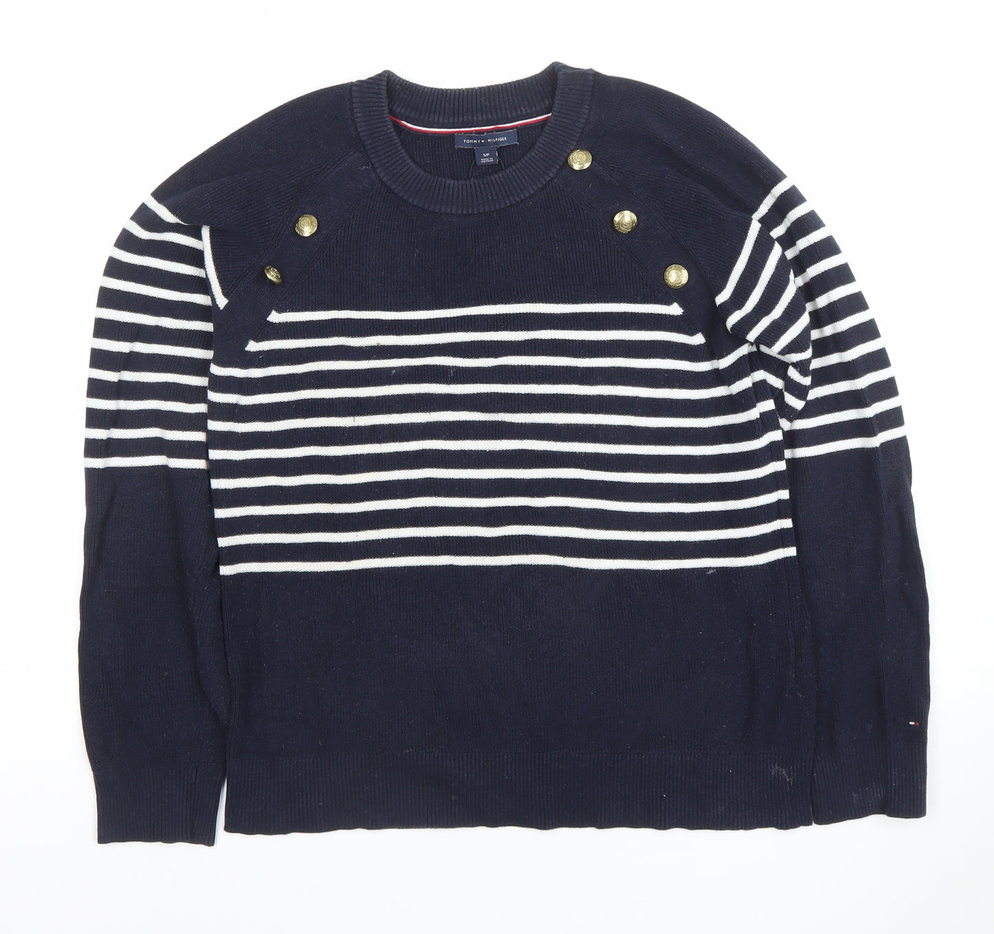 Tommy Hilfiger Women's Blue Striped Cotton Jumper Size S