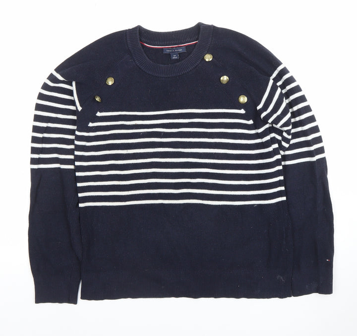Tommy Hilfiger Women's Blue Striped Cotton Jumper Size S