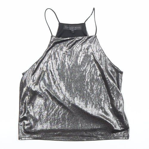 Topshop Petite Silver Metallic Halter Camisole Top UK 10 Womens Party