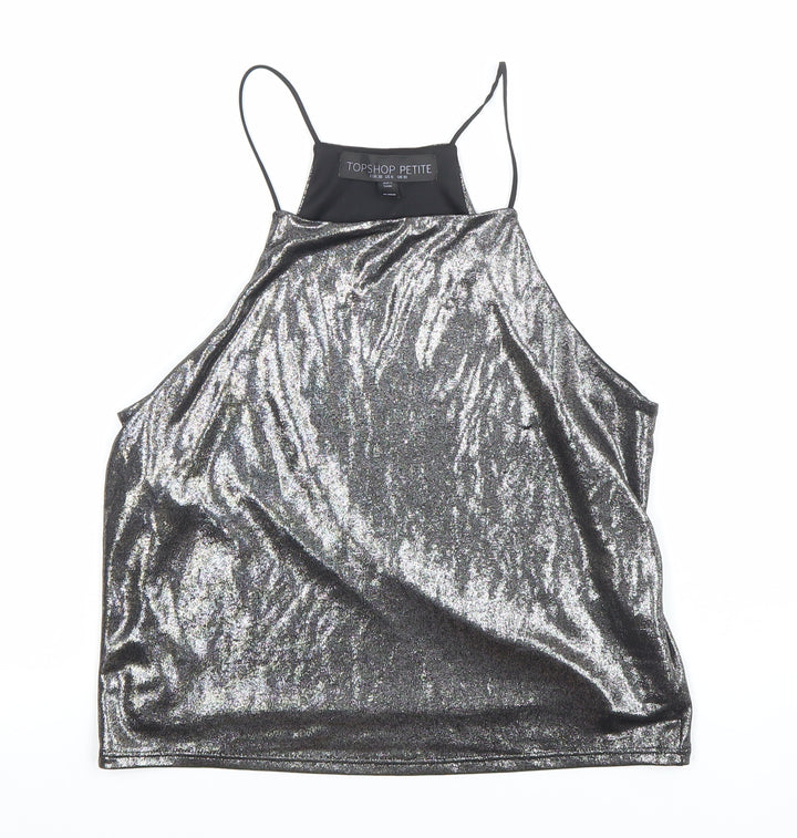 Topshop Petite Silver Metallic Halter Camisole Top UK 10 Womens Party