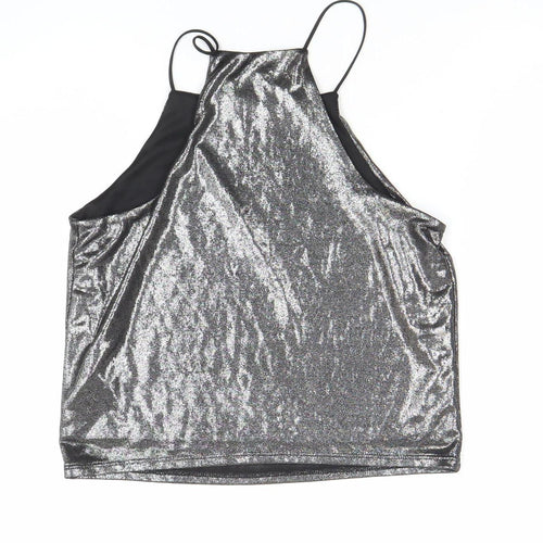 Topshop Petite Silver Metallic Halter Camisole Top UK 10 Womens Party