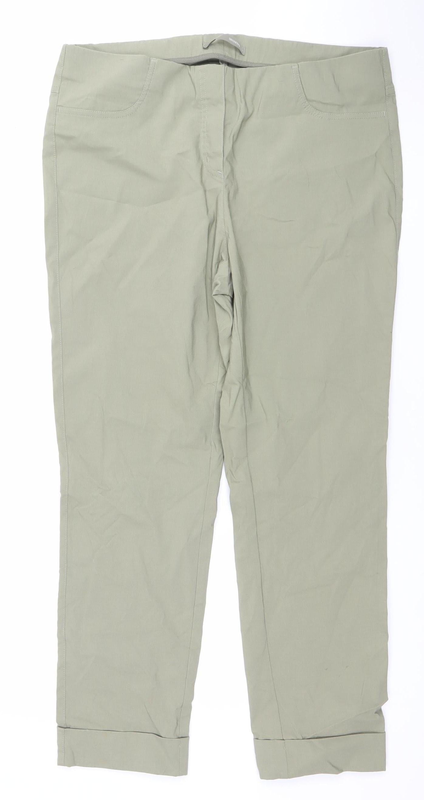 H&M Women’s Khaki Green Trousers Size 16 Cotton Blend Casual Straight Leg
