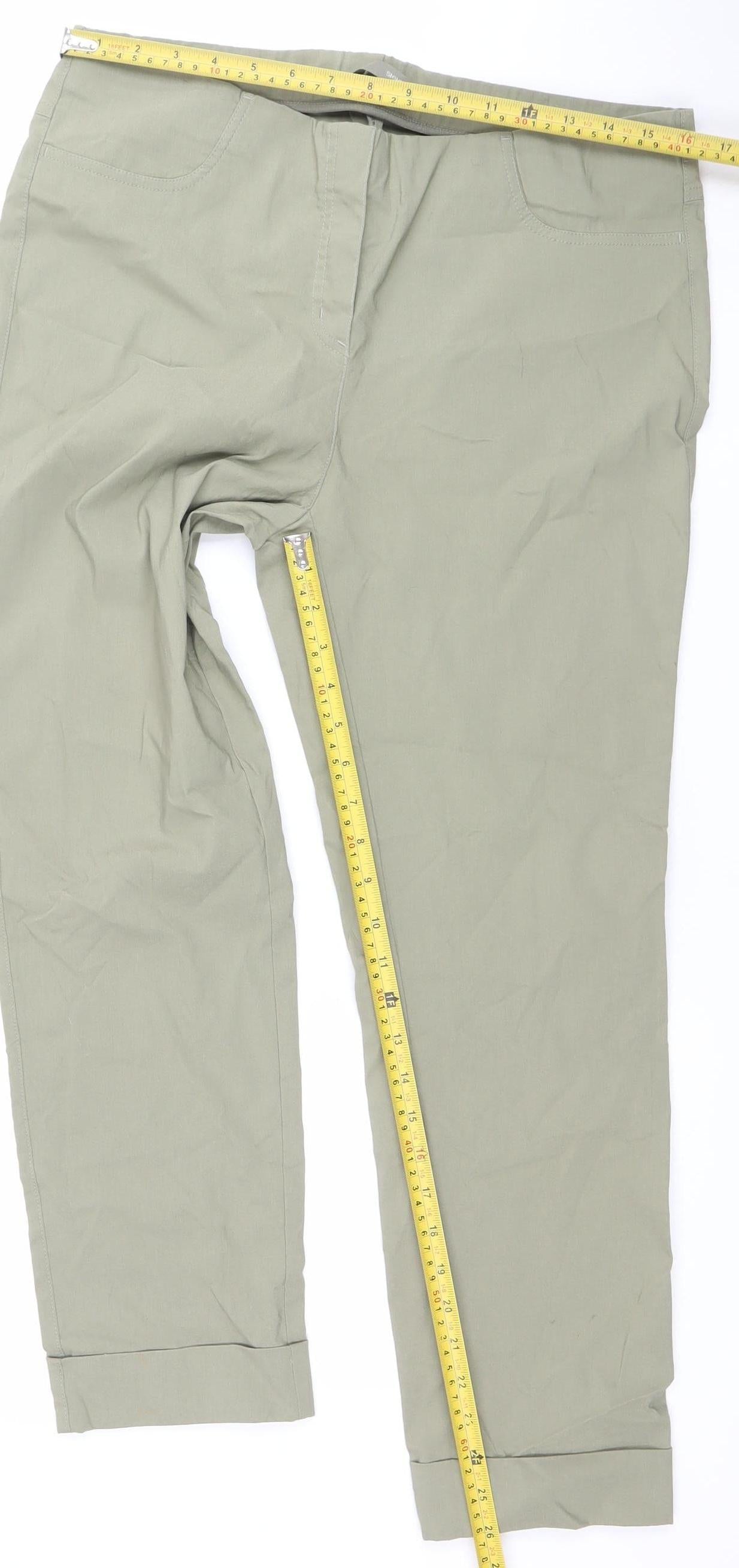 H&M Women’s Khaki Green Trousers Size 16 Cotton Blend Casual Straight Leg