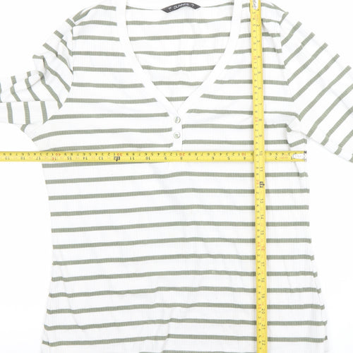 Dunnes Women’s White Green Striped Long Sleeve V-Neck T-Shirt L