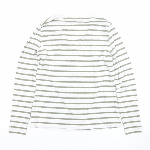 Dunnes Women’s White Green Striped Long Sleeve V-Neck T-Shirt L