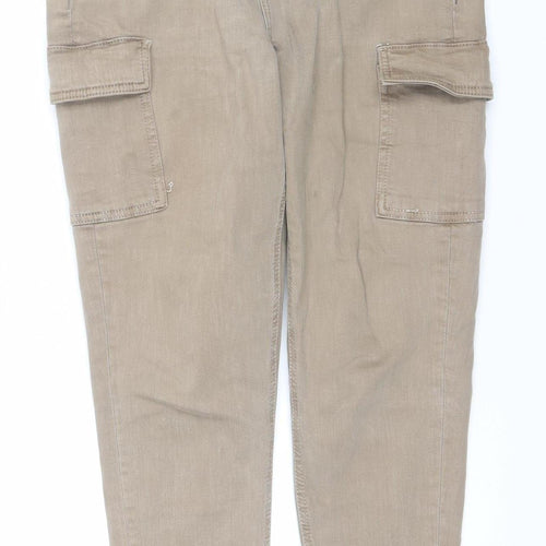 Primark Women Beige Cargo Jeans Size 10 Regular Ankle Zip Denim