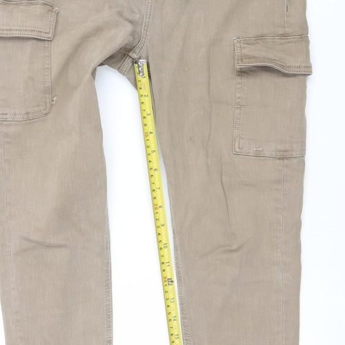 Primark Women Beige Cargo Jeans Size 10 Regular Ankle Zip Denim