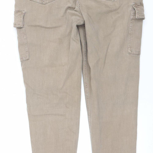 Primark Women Beige Cargo Jeans Size 10 Regular Ankle Zip Denim
