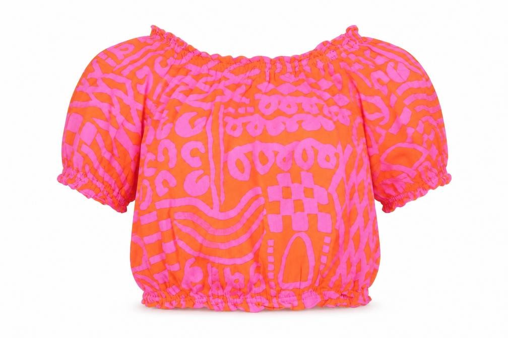 Front view of Gorman women’s multicoloured, size UK 16, cropped off-shoulder blouse