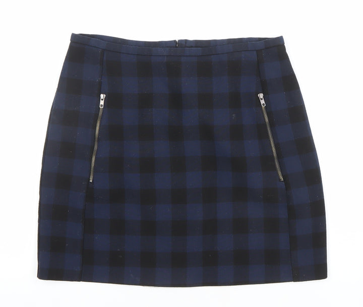 New Look Women’s Blue Check Short Stretch Pencil Skirt Size 8