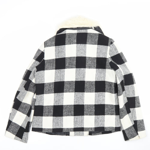 Missguided Women’s Black & White Checked Faux Fur Collar Wool Blend Jacket Size 10