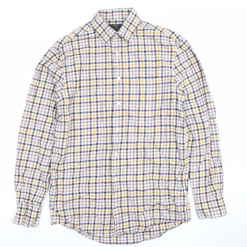 Marks and Spencer Men's Multicoloured Check Cotton Shirt 14.5in Regular Fit