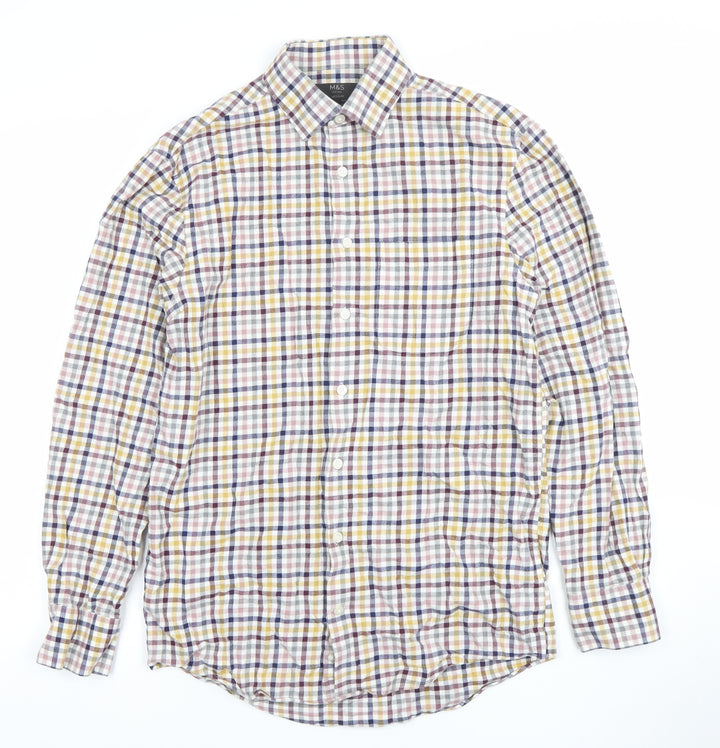 Marks and Spencer Men's Multicoloured Check Cotton Shirt 14.5in Regular Fit