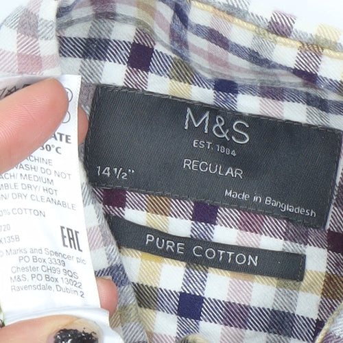 Marks and Spencer Men's Multicoloured Check Cotton Shirt 14.5in Regular Fit