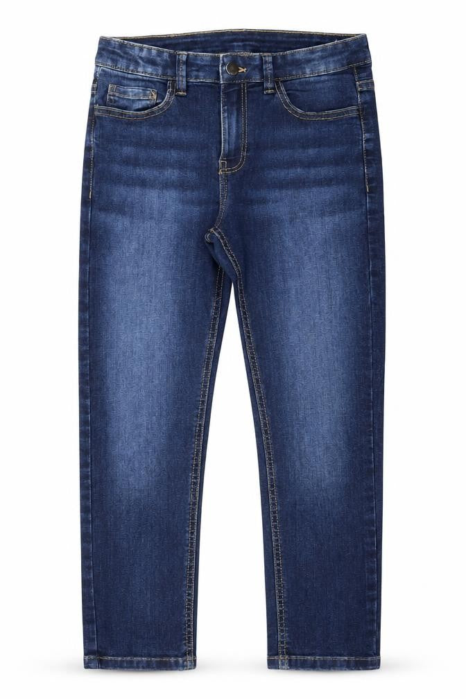 Front view of Nukutavake boys’ blue slim straight denim jeans 12 years