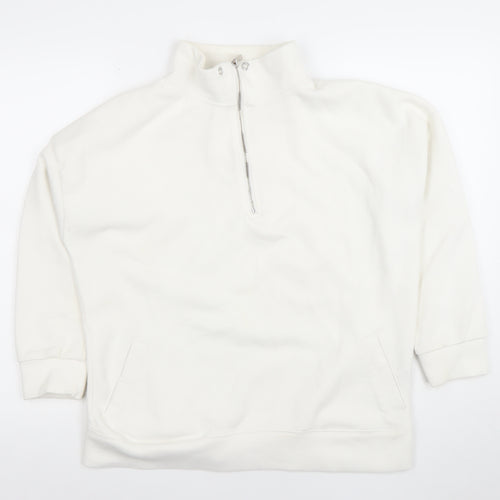 Primark Womens White XS 1/2 Zip Fleece Sweatshirt Pullover