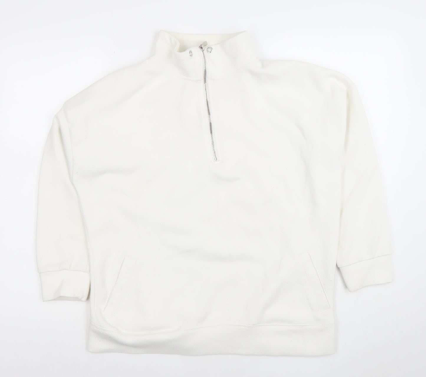 Primark Womens White XS 1/2 Zip Fleece Sweatshirt Pullover