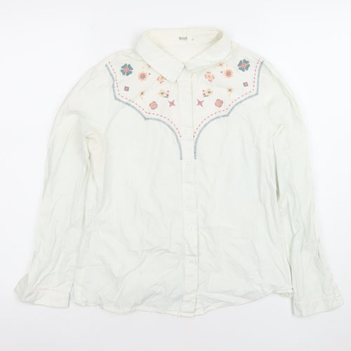 SLLSKY Womens White Embroidered Cotton Button-Up Shirt XS