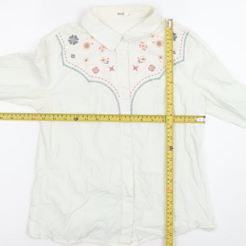 SLLSKY Womens White Embroidered Cotton Button-Up Shirt XS