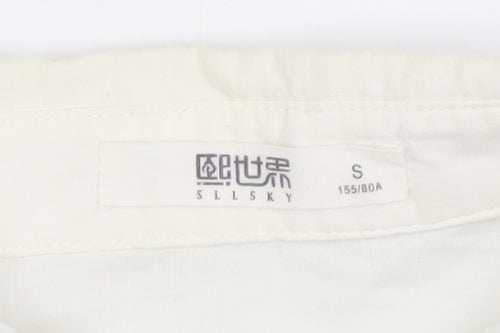 SLLSKY Womens White Embroidered Cotton Button-Up Shirt XS