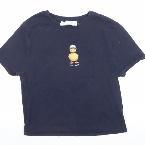 Primark Women's Blue Lucky Duck Graphic Cotton T-Shirt Size L