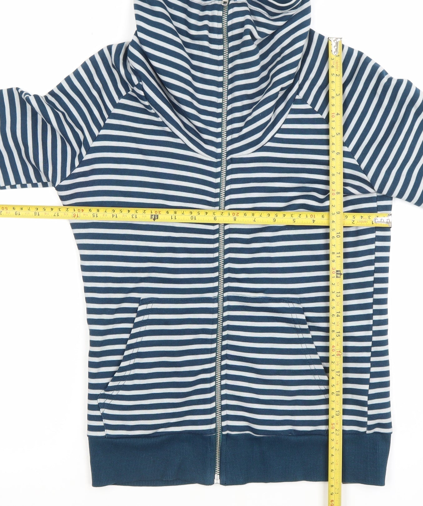 H&M Divided Women Blue White Striped Full Zip Hoodie Size 8