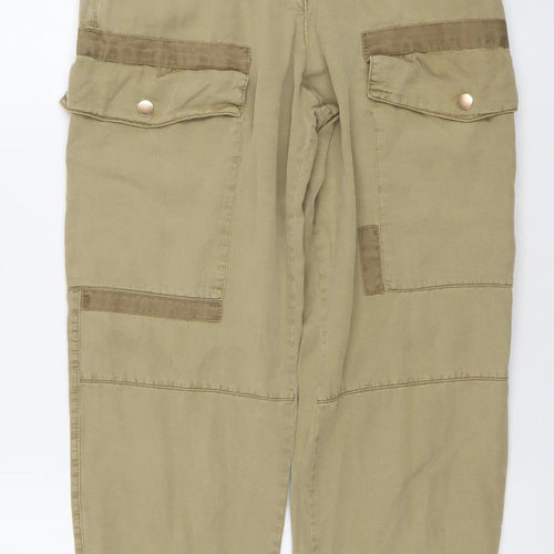 River Island Womens Beige Cargo Trousers Size 6 Lyocell Elastic Waist