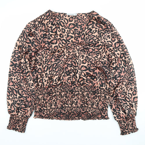 Gallery Women’s Brown Leopard Print V-Neck Satin Blouse Size 18