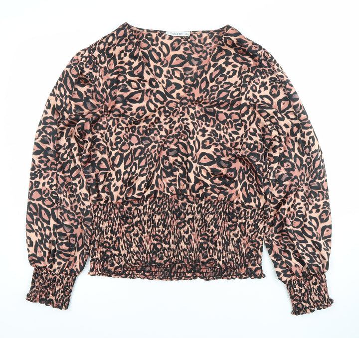 Gallery Women’s Brown Leopard Print V-Neck Satin Blouse Size 18