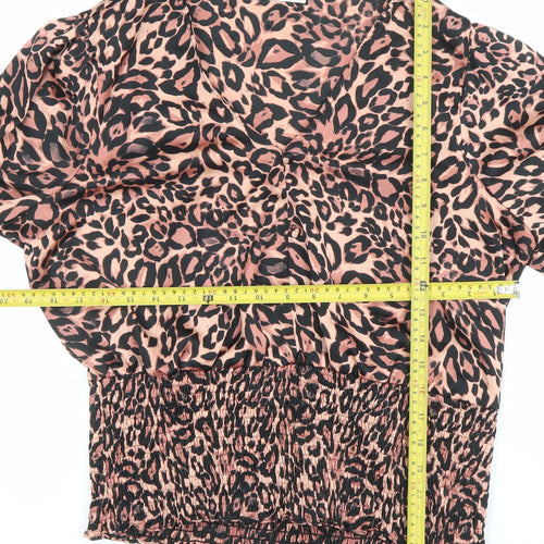 Gallery Women’s Brown Leopard Print V-Neck Satin Blouse Size 18