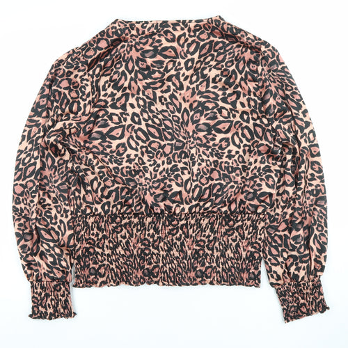 Gallery Women’s Brown Leopard Print V-Neck Satin Blouse Size 18