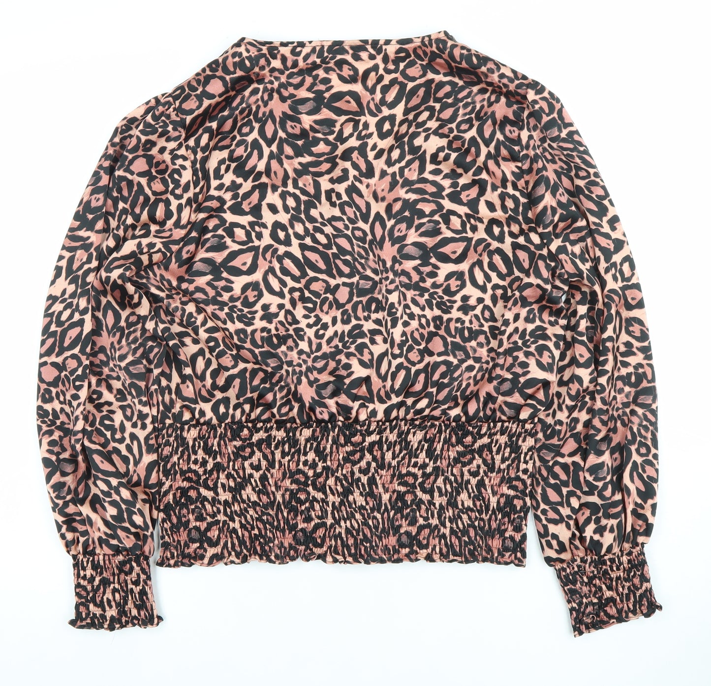 Gallery Women’s Brown Leopard Print V-Neck Satin Blouse Size 18