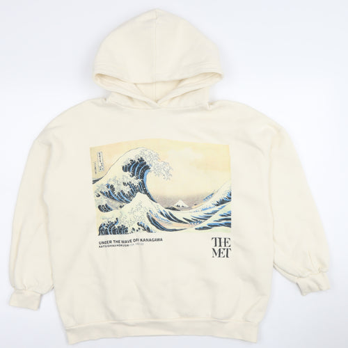 Pull & Bear Women Ivory Hoodie The Met Wave Print Size S