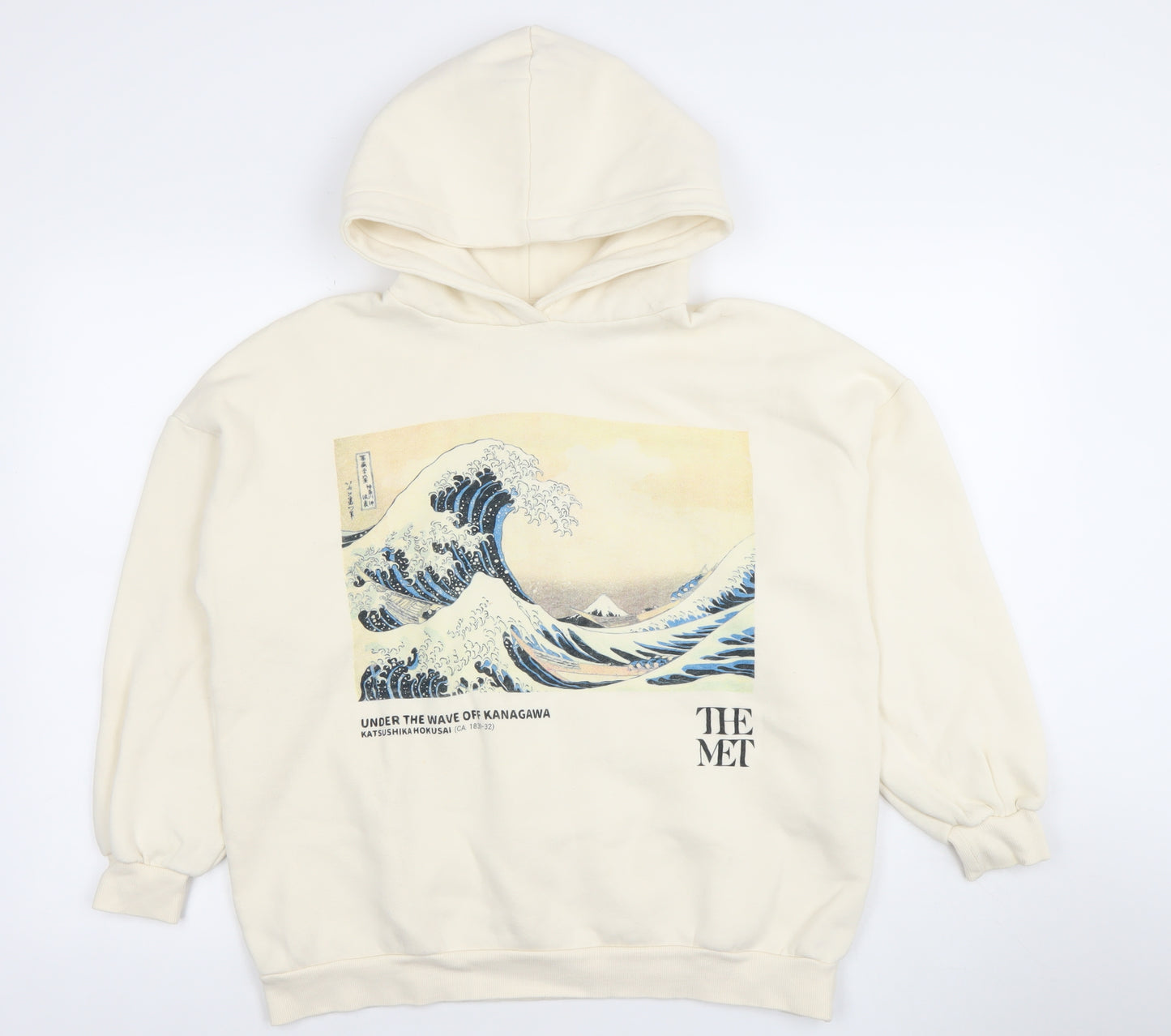 Pull & Bear Women Ivory Hoodie The Met Wave Print Size S