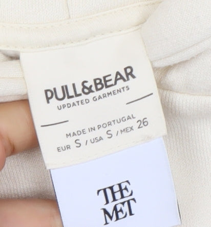 Pull & Bear Women Ivory Hoodie The Met Wave Print Size S