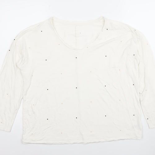 Dunnes Stores Women’s Ivory Polka Dot Long Sleeve V-Neck Jersey T-Shirt Size 14