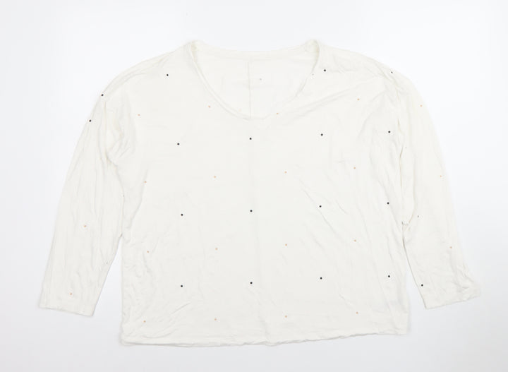 Dunnes Stores Women’s Ivory Polka Dot Long Sleeve V-Neck Jersey T-Shirt Size 14