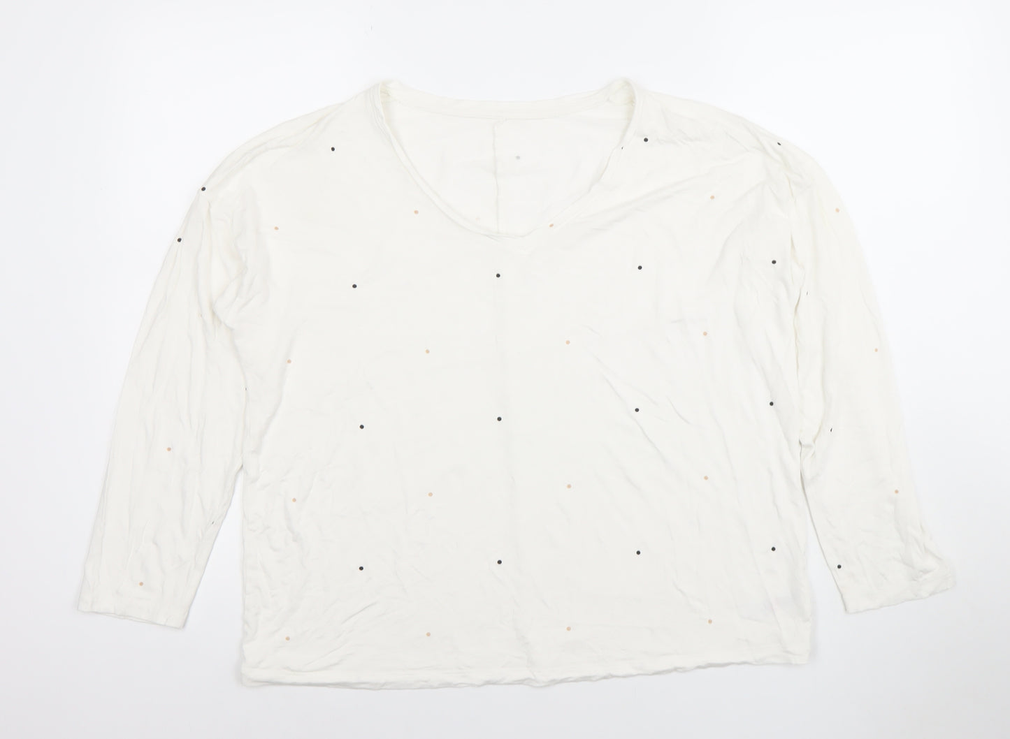 Dunnes Stores Women’s Ivory Polka Dot Long Sleeve V-Neck Jersey T-Shirt Size 14