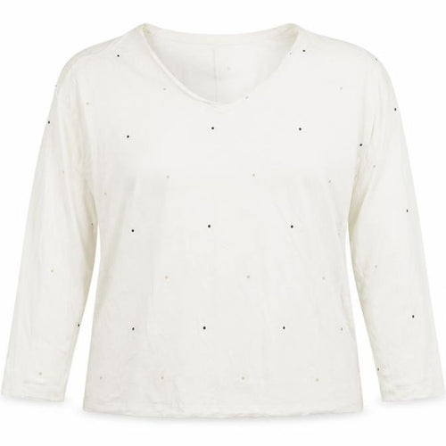 Dunnes Stores Women’s Ivory Polka Dot Long Sleeve V-Neck Jersey T-Shirt Size 14
