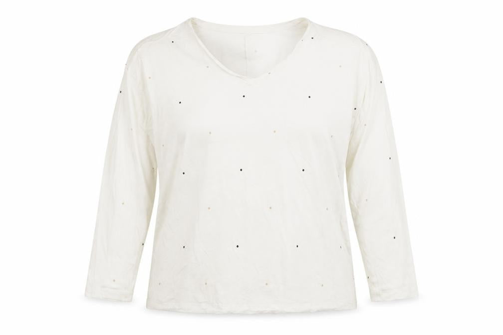 Dunnes Stores Women’s Ivory Polka Dot Long Sleeve V-Neck Jersey T-Shirt Size 14