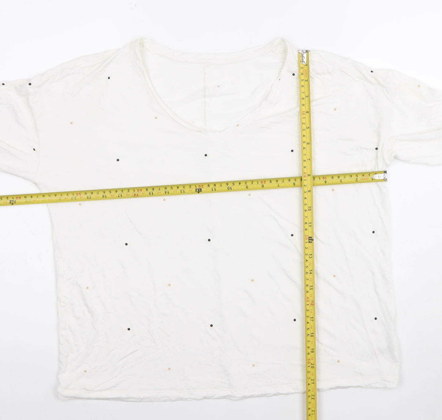 Dunnes Stores Women’s Ivory Polka Dot Long Sleeve V-Neck Jersey T-Shirt Size 14