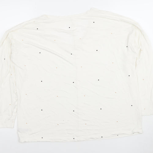 Dunnes Stores Women’s Ivory Polka Dot Long Sleeve V-Neck Jersey T-Shirt Size 14