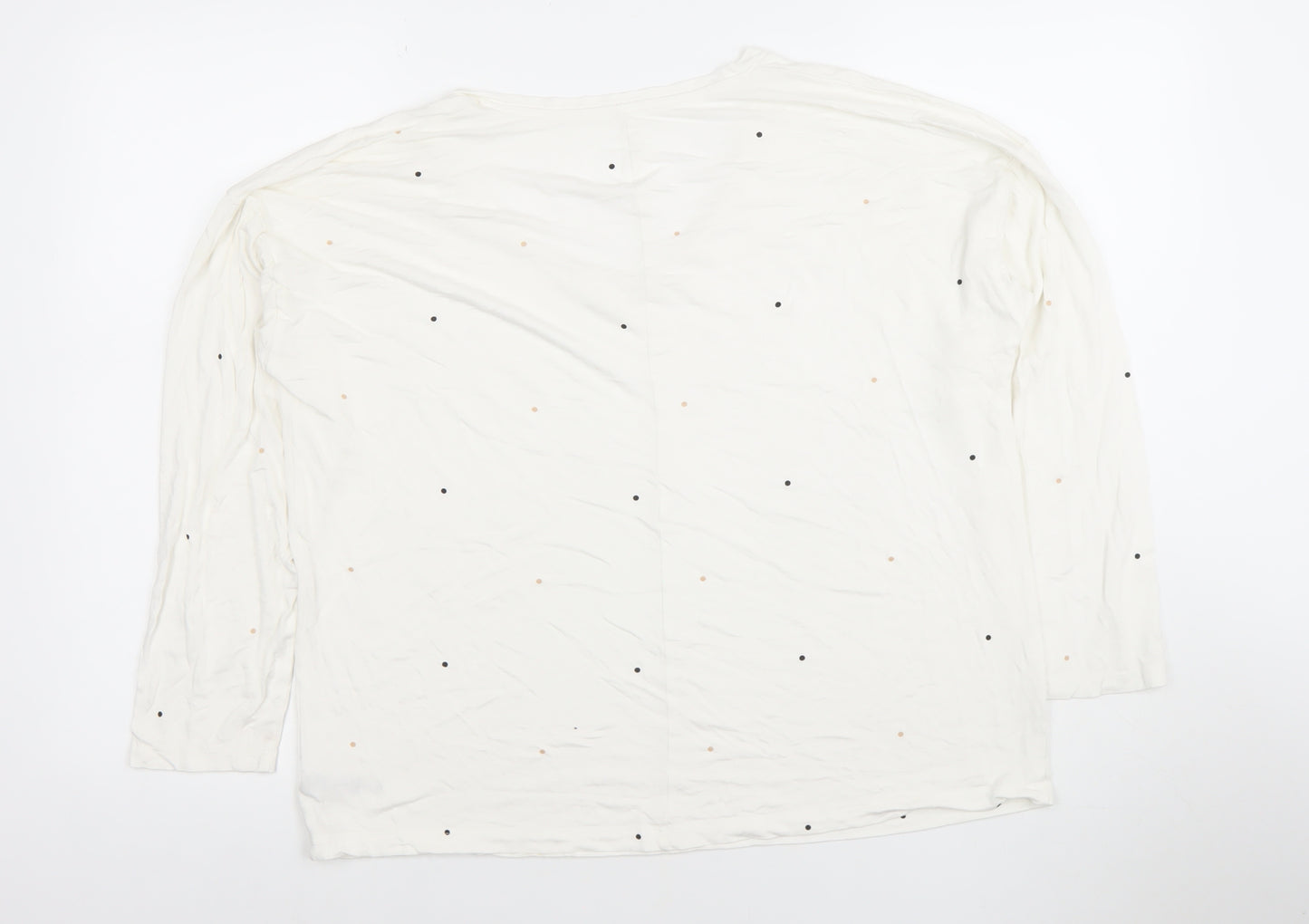 Dunnes Stores Women’s Ivory Polka Dot Long Sleeve V-Neck Jersey T-Shirt Size 14