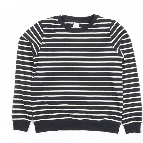 ICHI Womens Black White Striped Cotton Blend Pullover Sweatshirt Size S