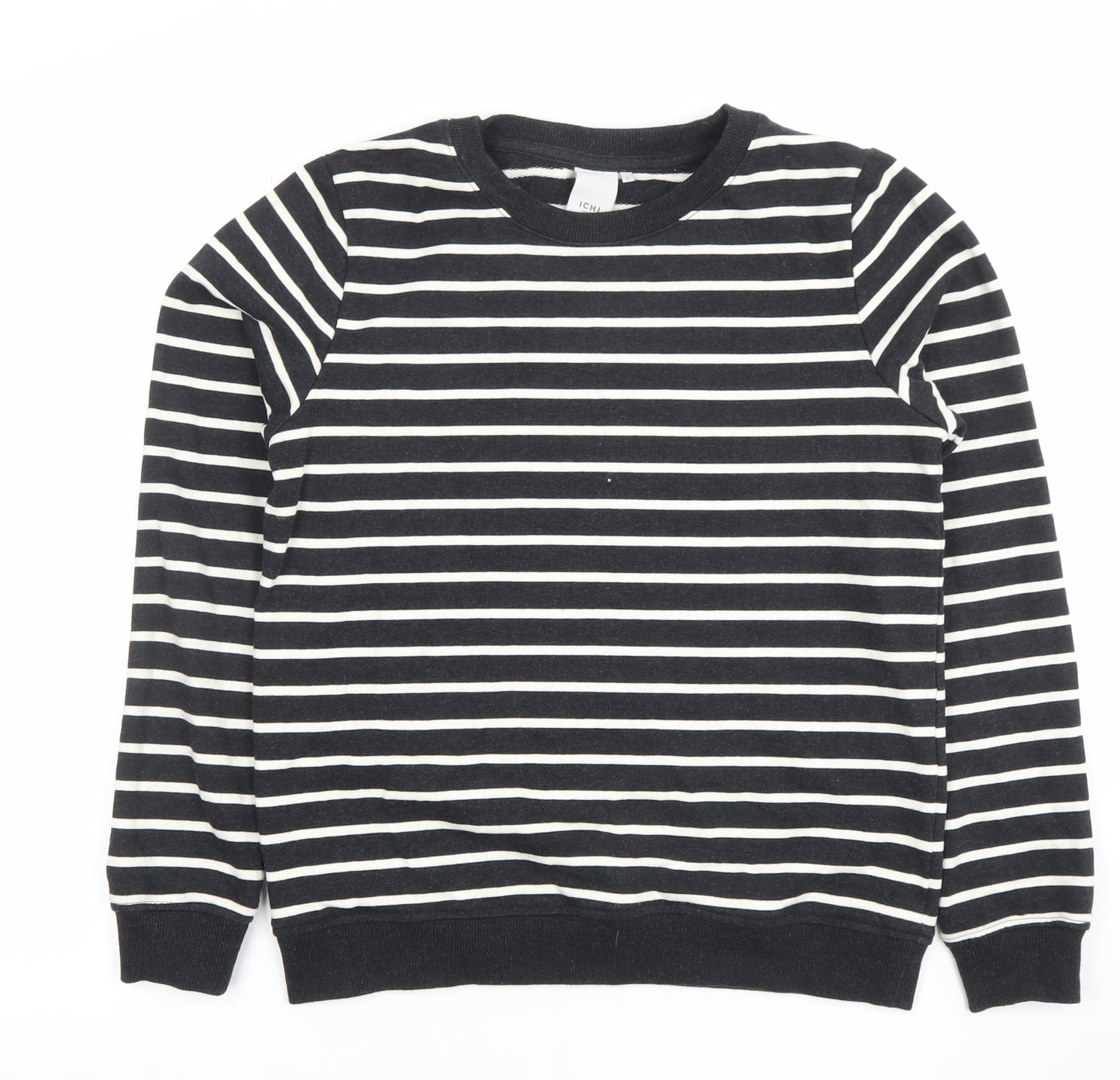 ICHI Womens Black White Striped Cotton Blend Pullover Sweatshirt Size S